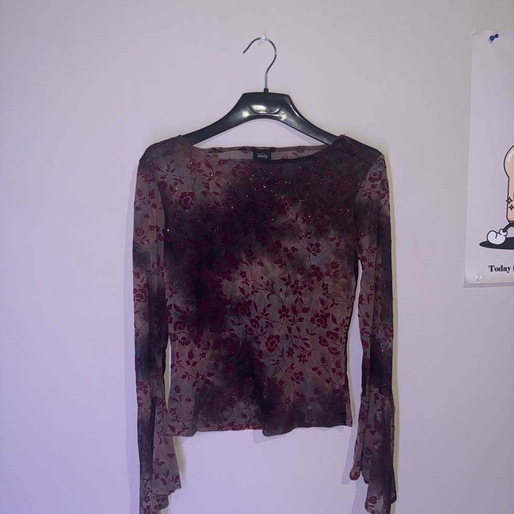 Vanity Burgundy and Black Floral Blouse